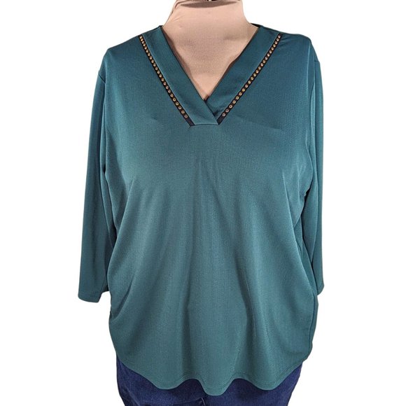 Calvin Klein Tops - Calvin Klein XL Dark Green 3/4 Sleeve V-Neck Blouse